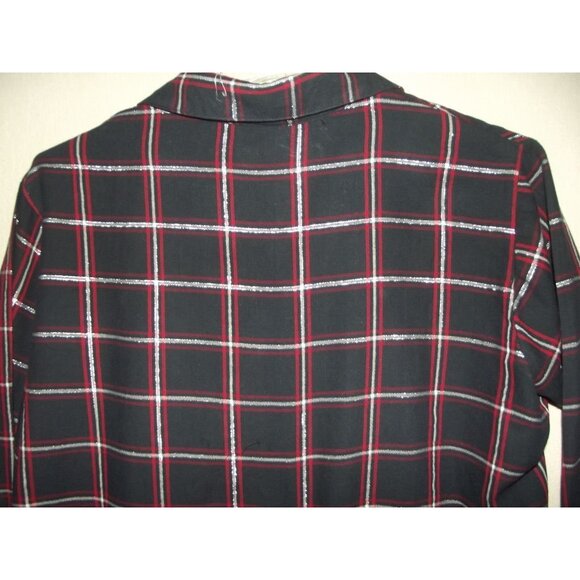 Company One Woman Shirt Plus 1X Navy Blue red Silver Metallic Plaid button-down - Picture 11 of 13